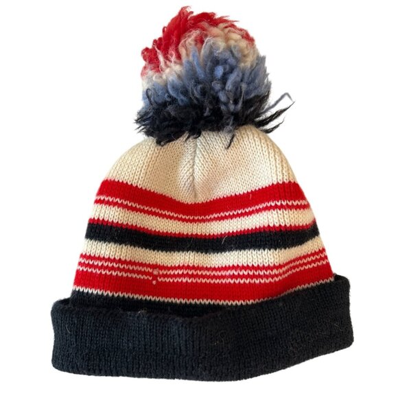 Vintage Wigwam Wool Pom-Pom Beanie Striped Retro Winter Hats Lot of 2 - Picture 3 of 7